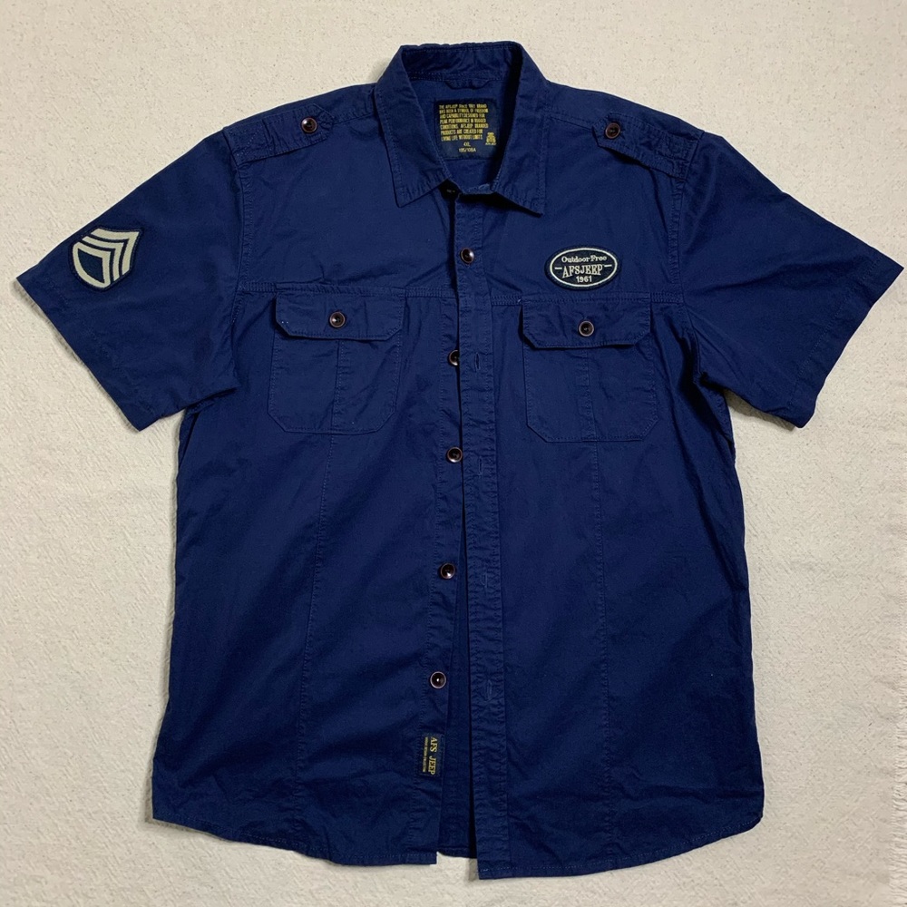 AFS Jeep Utility Blue Patch Button down Shirt L